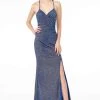 Elizabeth K - GL1831 V-Neck Bodycon Glitter Crepe Long Dress