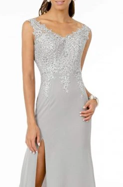 Elizabeth K - GL1839 Appliqued Bodice High Slit Long Dress 12 Elizabeth K - GL1839 Appliqued Bodice High Slit Long Dress