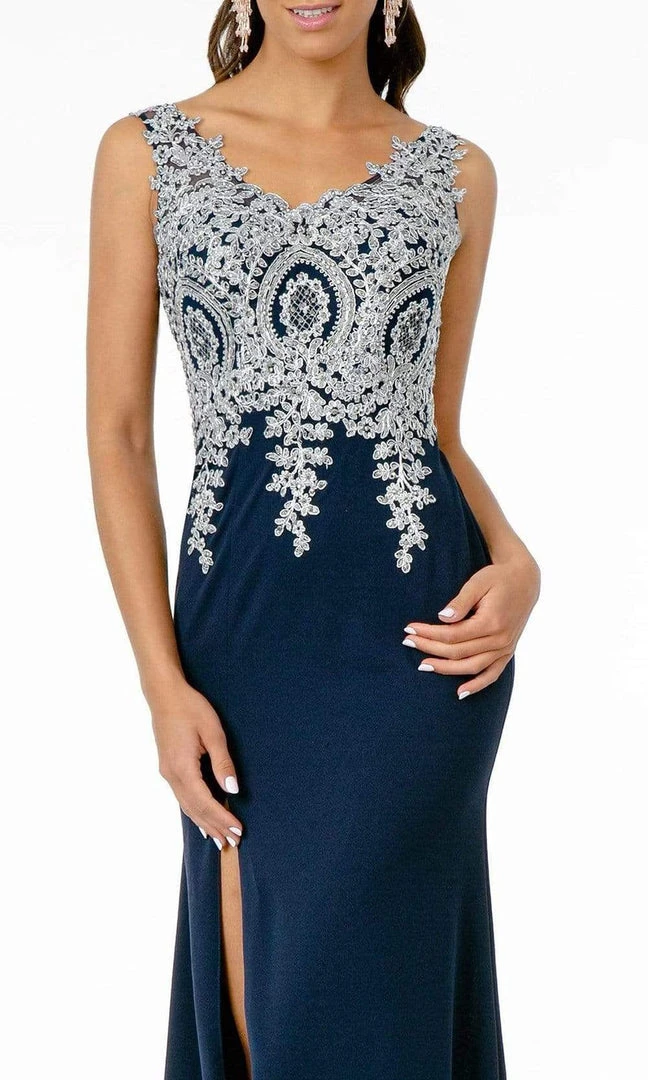 Elizabeth K - GL1839 Appliqued Bodice High Slit Long Dress 5 Elizabeth K - GL1839 Appliqued Bodice High Slit Long Dress