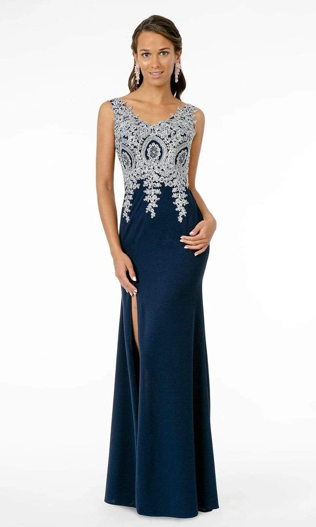 Elizabeth K - GL1839 Appliqued Bodice High Slit Long Dress 3 Elizabeth K - GL1839 Appliqued Bodice High Slit Long Dress