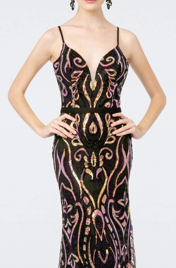 Elizabeth K - GL1845 Plunging V-Neck Iridescent Sequined Gown 8 Elizabeth K - GL1845 Plunging V-Neck Iridescent Sequined Gown