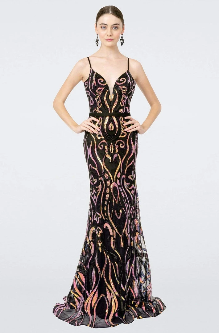 Elizabeth K - GL1845 Plunging V-Neck Iridescent Sequined Gown 7 Elizabeth K - GL1845 Plunging V-Neck Iridescent Sequined Gown