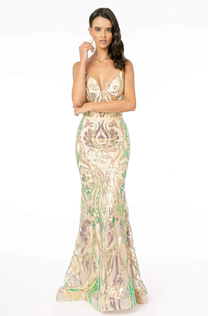 Elizabeth K - GL1845 Plunging V-Neck Iridescent Sequined Gown 3 Elizabeth K - GL1845 Plunging V-Neck Iridescent Sequined Gown