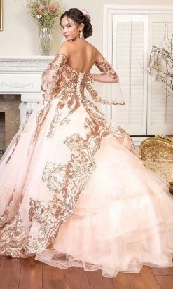 Elizabeth K - GL1914 Strapless Sequined Tiered Tail Ballgown