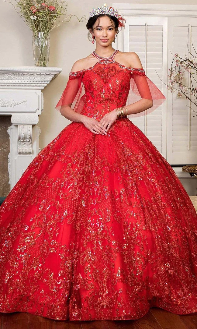 Elizabeth K - GL1928 Jewel Beaded Glitter Print Mesh Ballgown 11 Elizabeth K - GL1928 Jewel Beaded Glitter Print Mesh Ballgown