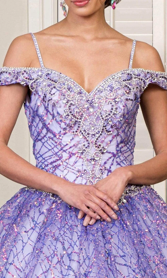 Elizabeth K - GL1928 Jewel Beaded Glitter Print Mesh Ballgown 5 Elizabeth K - GL1928 Jewel Beaded Glitter Print Mesh Ballgown