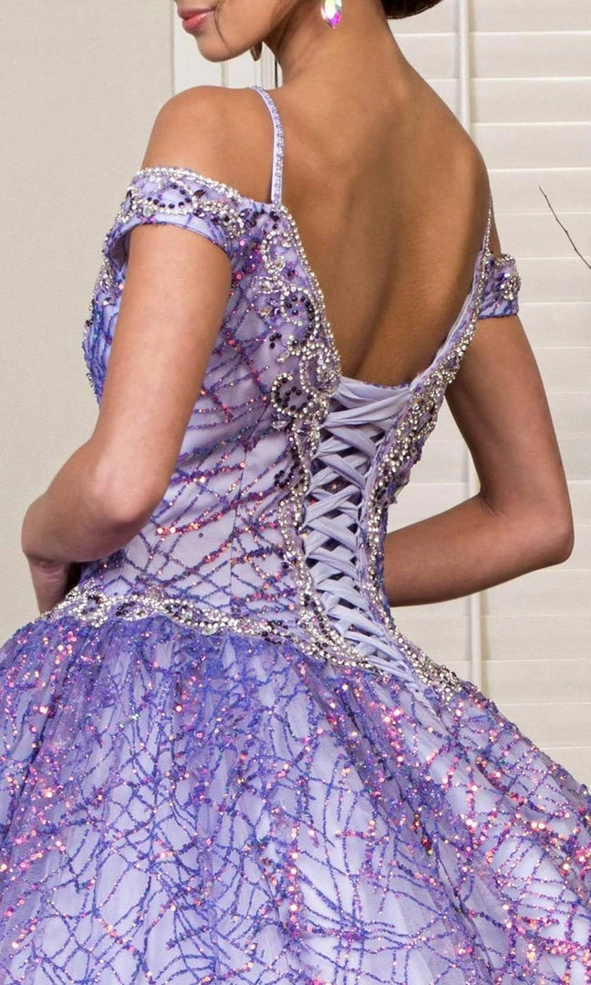 Elizabeth K - GL1928 Jewel Beaded Glitter Print Mesh Ballgown 6 Elizabeth K - GL1928 Jewel Beaded Glitter Print Mesh Ballgown