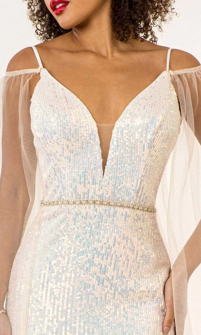 Elizabeth K - GL1955 Cape Sleeve Sequined Sheath Dress 5 Elizabeth K - GL1955 Cape Sleeve Sequined Sheath Dress