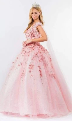 Elizabeth K - GL1974 Cape Sleeve Applique Ballgown