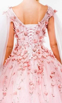 Elizabeth K - GL1974 Cape Sleeve Applique Ballgown