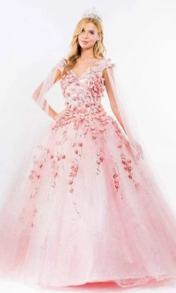 Elizabeth K - GL1974 Cape Sleeve Applique Ballgown