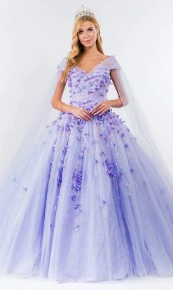 Elizabeth K - GL1974 Cape Sleeve Applique Ballgown