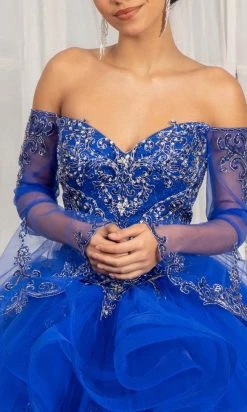 Elizabeth K GL1976 - Long Angel Sleeve Sweetheart Neck Ball Gown