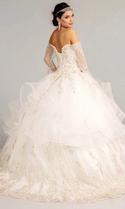 Elizabeth K GL1976 - Long Angel Sleeve Sweetheart Neck Ball Gown