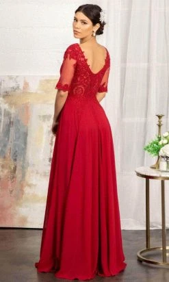 Elizabeth K GL1982 - Applique-Ornate Quarter Sleeve Evening Dress