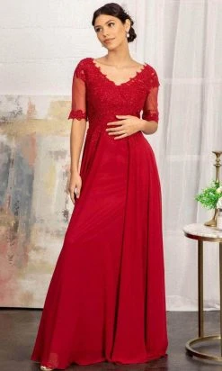 Elizabeth K GL1982 - Applique-Ornate Quarter Sleeve Evening Dress