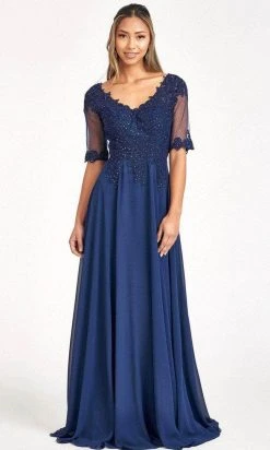 Elizabeth K GL1982 - Applique-Ornate Quarter Sleeve Evening Dress