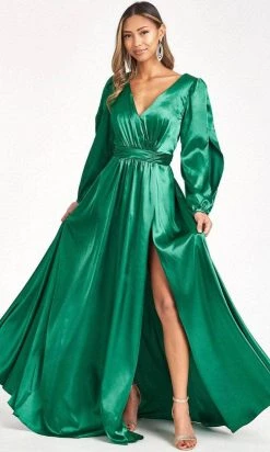 Elizabeth K GL1990 - Split Sleeve High Slit Evening Dress
