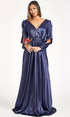 Elizabeth K GL1990 - Split Sleeve High Slit Evening Dress