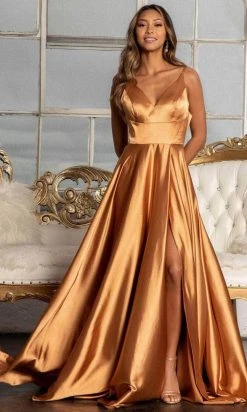 Elizabeth K GL1991 - Strappy High Slit Satin Prom Dress