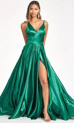Elizabeth K GL1991 - Strappy High Slit Satin Prom Dress