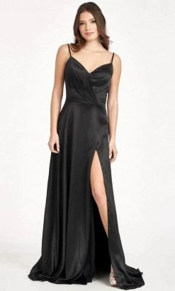 Elizabeth K GL1993 - Spaghetti Strap V-Neck Prom Dress With Slit