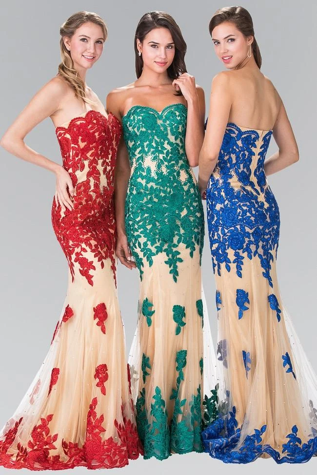 Elizabeth K - GL2005 Floral Applique Sweetheart Sheath Gown 6 Elizabeth K - GL2005 Floral Applique Sweetheart Sheath Gown