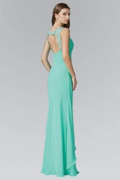 Elizabeth K - GL2061 Beaded Illusion Scoop Neck Chiffon Dress