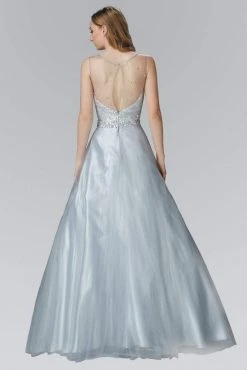 Elizabeth K - GL2111 Embellished Sheer Bodice And Back Tulle Gown