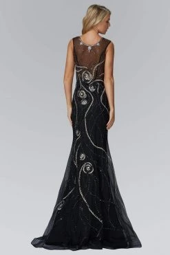 Elizabeth K - GL2149 Illusion Jewel Swirl Motif Embroidered Gown