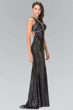 Elizabeth K - GL2217 Sequined Halter Neck Trumpet Dress