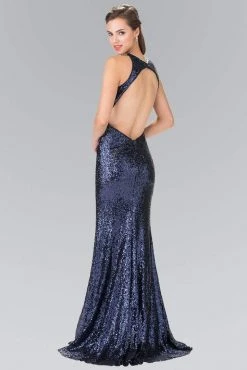 Elizabeth K - GL2217 Sequined Halter Neck Trumpet Dress