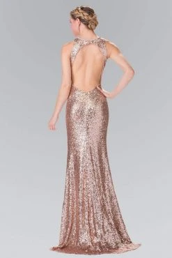 Elizabeth K - GL2217 Sequined Halter Neck Trumpet Dress