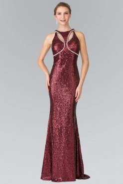 Elizabeth K - GL2217 Sequined Halter Neck Trumpet Dress