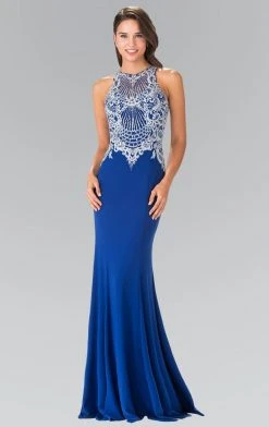 Elizabeth K - GL2232 Embellished High Neck Jersey Sheath Dress 10 Elizabeth K - GL2232 Embellished High Neck Jersey Sheath Dress