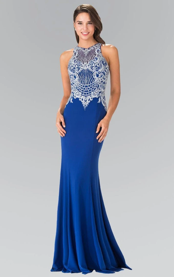 Elizabeth K - GL2232 Embellished High Neck Jersey Sheath Dress 5 Elizabeth K - GL2232 Embellished High Neck Jersey Sheath Dress