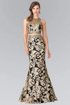 Elizabeth K - GL2272 Mock Two-Piece With Golden Applique Gown