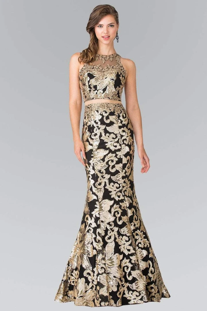Elizabeth K - GL2272 Mock Two-Piece With Golden Applique Gown 3 Elizabeth K - GL2272 Mock Two-Piece With Golden Applique Gown