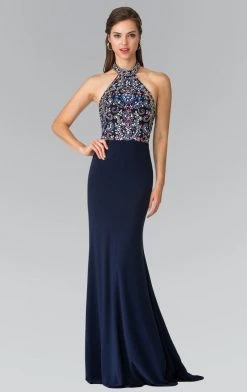 Elizabeth K - GL2279 Beaded Halter Neck Rome Jersey Sheath Dress 10 Elizabeth K - GL2279 Beaded Halter Neck Rome Jersey Sheath Dress