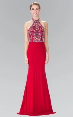 Elizabeth K - GL2279 Beaded Halter Neck Rome Jersey Sheath Dress 12 Elizabeth K - GL2279 Beaded Halter Neck Rome Jersey Sheath Dress
