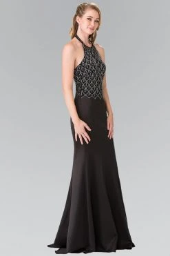 Elizabeth K - GL2285 Beaded Halter Trumpet Dress Long Dresses