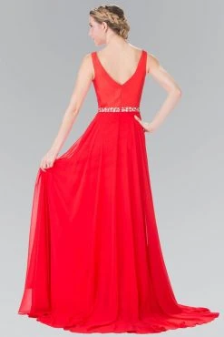 Elizabeth K - GL2293 V-Neck With Embellished Waist Chiffon Gown 5 Elizabeth K - GL2293 V-Neck With Embellished Waist Chiffon Gown