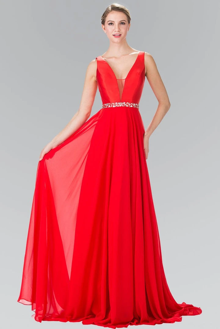 Elizabeth K - GL2293 V-Neck With Embellished Waist Chiffon Gown 3 Elizabeth K - GL2293 V-Neck With Embellished Waist Chiffon Gown