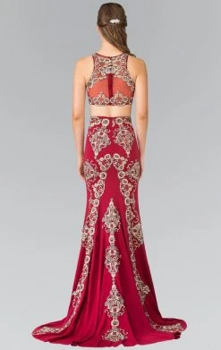 Elizabeth K - GL2296 Embellished High Neck Rome Jersey Dress