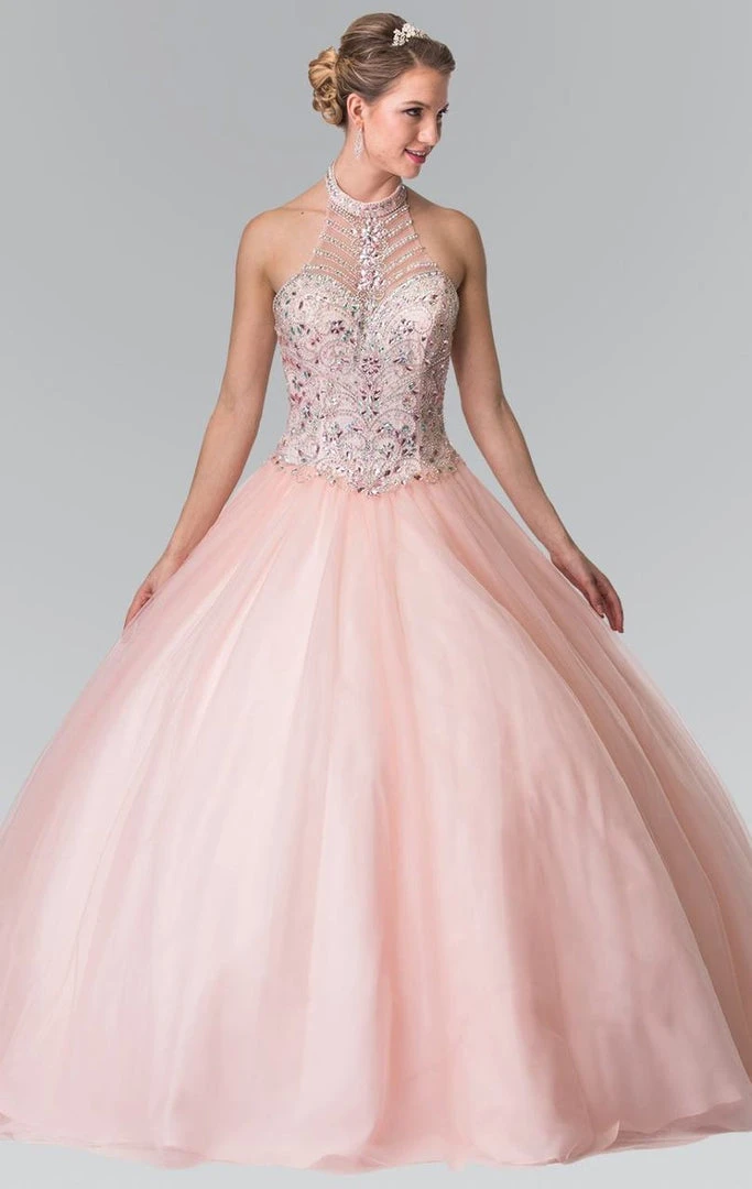 Elizabeth K - GL2308 Beaded Halter Neck Tulle Ballgown 3 Elizabeth K - GL2308 Beaded Halter Neck Tulle Ballgown