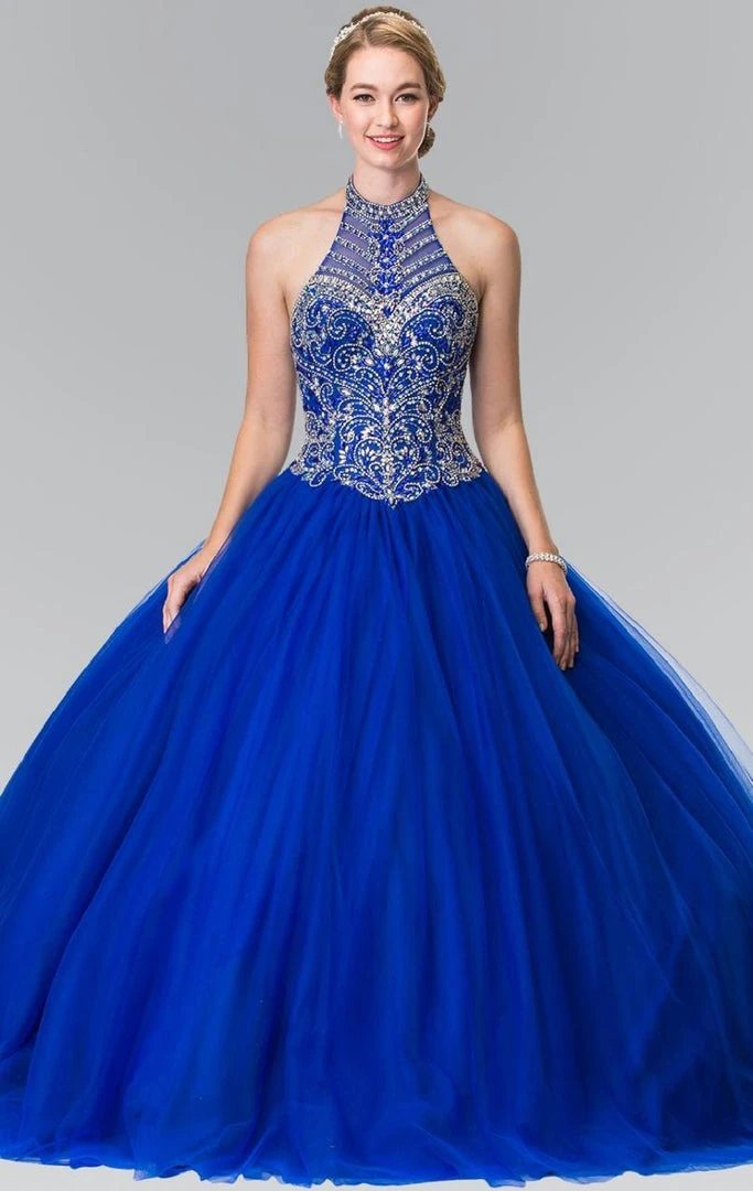 Elizabeth K - GL2308 Beaded Halter Neck Tulle Ballgown 5 Elizabeth K - GL2308 Beaded Halter Neck Tulle Ballgown
