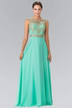 Elizabeth K - GL2316 Embroidered Scoop Neck Chiffon Dress 16 Elizabeth K - GL2316 Embroidered Scoop Neck Chiffon Dress