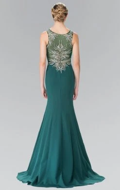 Elizabeth K - GL2323 Embellished Scoop Neck Rome Trumpet Dress