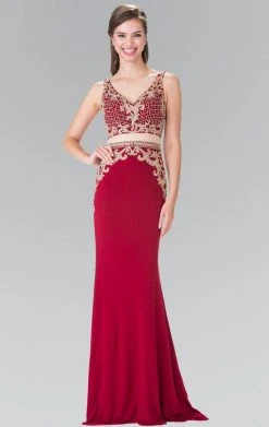 Elizabeth K - GL2334 Beaded V-Neck Jersey Trumpet Dress 10 Elizabeth K - GL2334 Beaded V-Neck Jersey Trumpet Dress