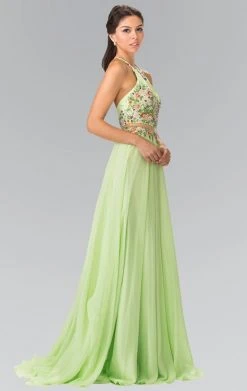 Elizabeth K - GL2340 Embellished Halter Neck Chiffon A-Line Dress